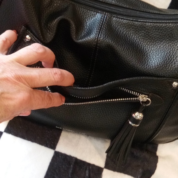 EUC💕 LIZ CLAIBORNE BLACK LEATHER  SATCHEL BAG 14" X 10" - Picture 10 of 11